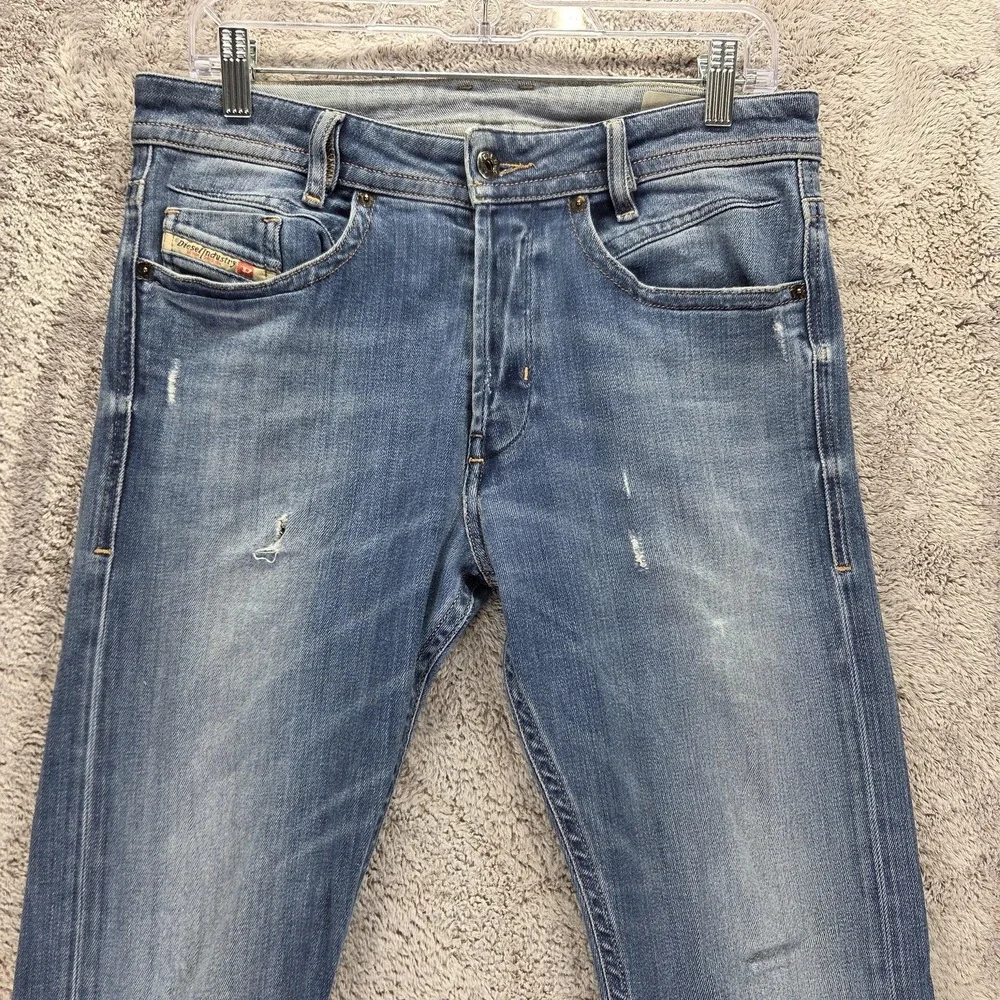 Diesel Jeans Mens 30x32 Blue Akee Regular Slim Tapered Button Fly Stretch 084GG